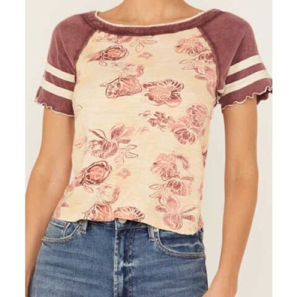 Free People Wish You Were Here Floral Print Short Sleeve Tee size medium nwt‎ - Picture 2 of 7